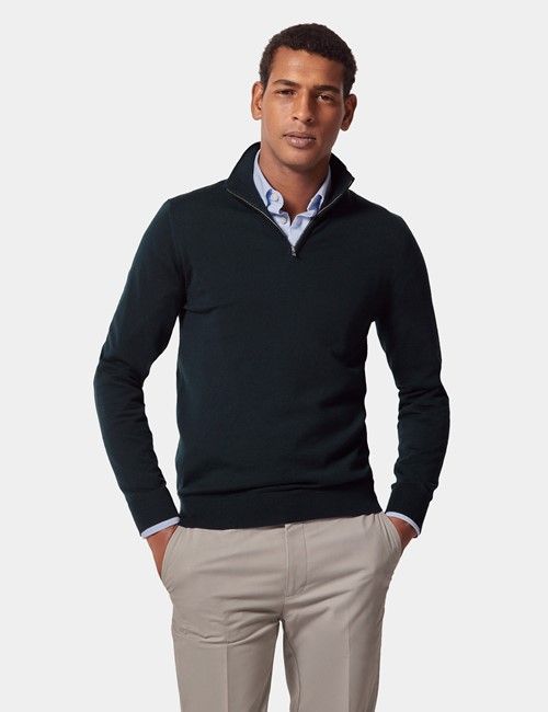 Dark Green Half Zip Sweater - Machine Washable