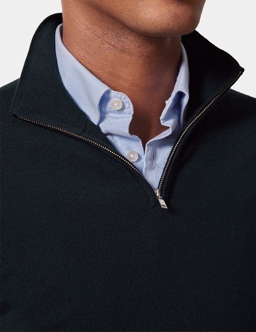 Dark Green Half Zip Sweater - Machine Washable-preview