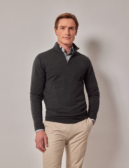 Moss Green Half Zip Merino Sweater - Machine Washable-preview
