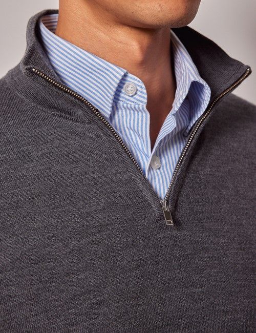 Grey Half Zip Merino Sweater - Machine Washable-preview