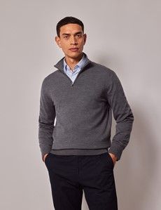 Grey Half Zip Merino Sweater - Machine Washable-preview2