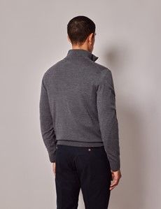 Grey Half Zip Merino Sweater - Machine Washable-preview3