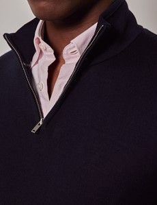 Navy Half Zip Merino Sweater - Machine Washable-preview1