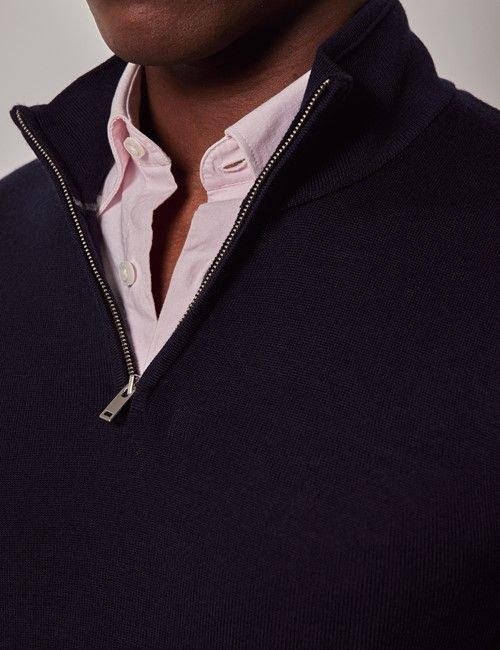 Navy Half Zip Merino Sweater - Machine Washable-preview