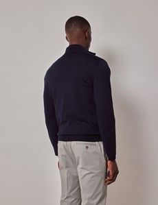 Navy Half Zip Merino Sweater - Machine Washable-preview2