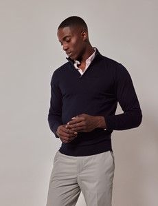 Navy Half Zip Merino Sweater - Machine Washable-preview4