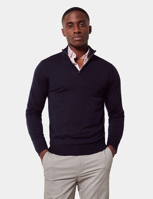 Navy Half Zip Sweater - Machine Washable