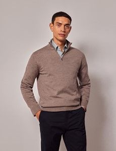 Neutral Half Zip Merino Sweater - Machine Washable