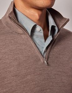 Neutral Half Zip Merino Sweater - Machine Washable-preview1