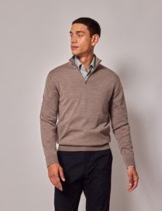 Neutral Half Zip Merino Sweater - Machine Washable-preview2
