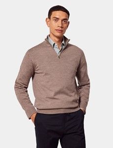 Neutral Half Zip Sweater - Machine Washable