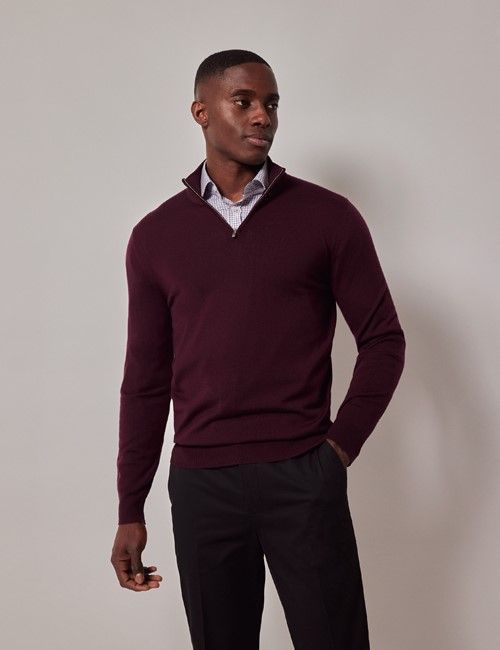 Claret Half Zip Merino Sweater - Machine Washable-preview