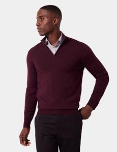 Claret Half Zip Jumper - Machine Washable