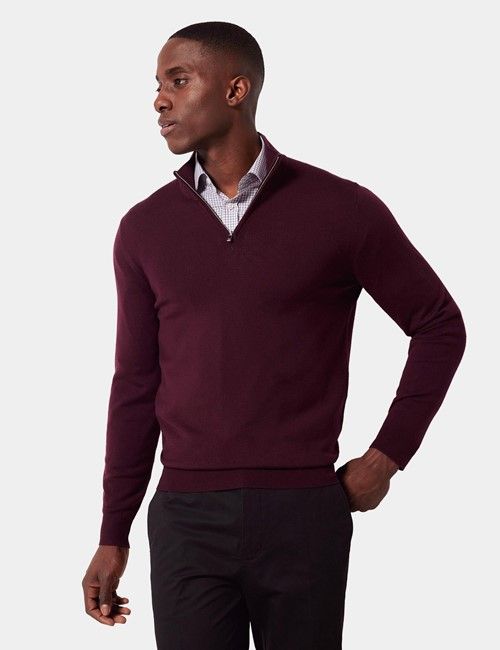 Claret Half Zip Sweater - Machine Washable