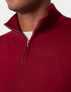 Dark Red Half Zip Jumper - Machine Washable