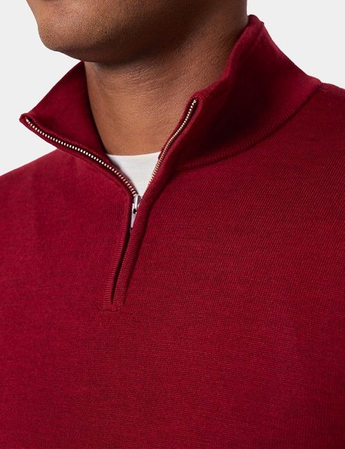 Dark Red Half Zip Sweater - Machine Washable-preview