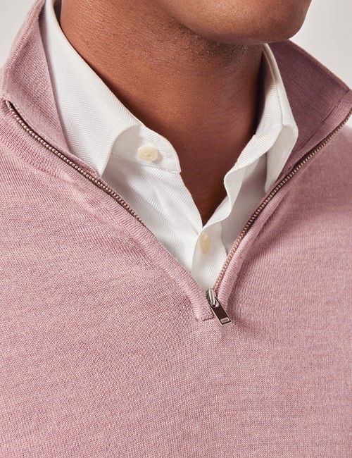 Dusky Pink Half Zip Merino Sweater - Machine Washable-preview