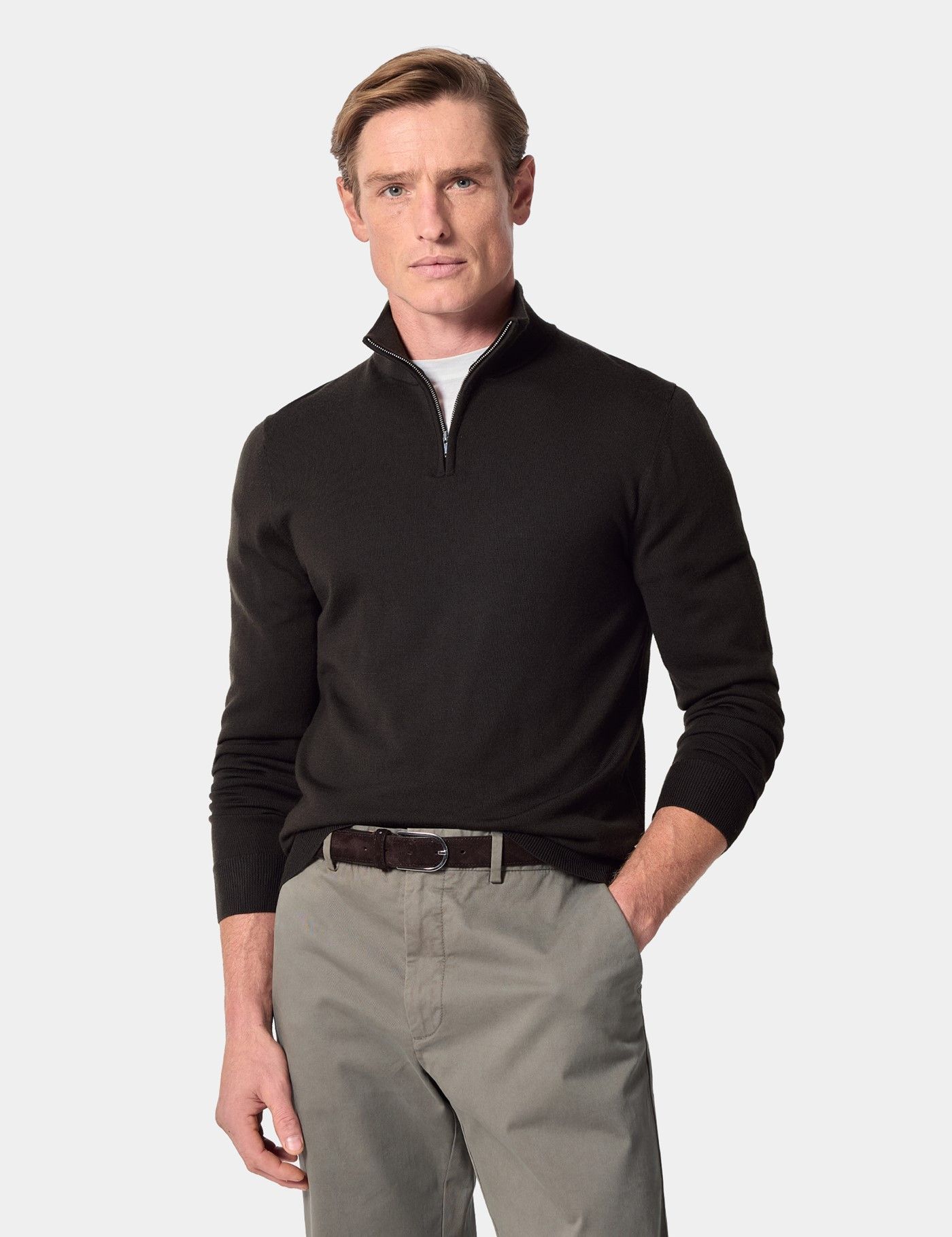 Dark Olive Half Zip Sweater - Machine Washable