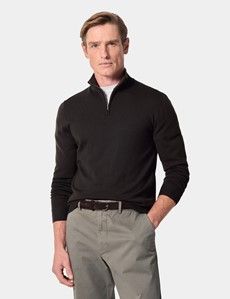 Dark Olive Half Zip Jumper - Machine Washable