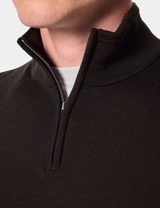 Dark Olive Half Zip Jumper - Machine Washable