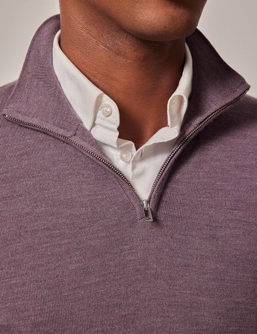 Dusty Lilac Half Zip Merino Sweater - Machine Washable-preview