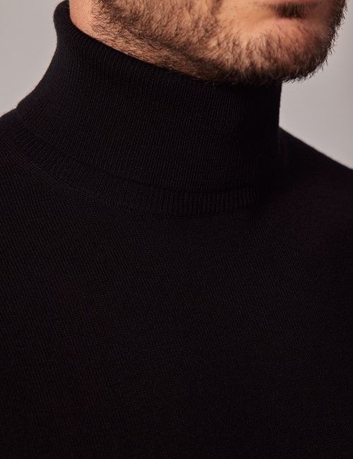 Black Roll Neck Merino Sweater - Machine Washable-preview