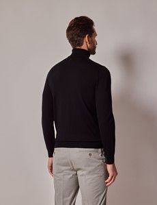 Black Roll Neck Merino Sweater - Machine Washable-preview3