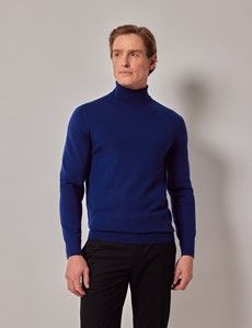 Royal Blue Roll Neck Merino Sweater - Machine Washable-preview1