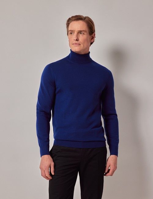 Royal Blue Roll Neck Merino Sweater - Machine Washable-preview
