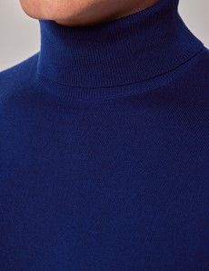 Royal Blue Roll Neck Merino Sweater - Machine Washable-preview2