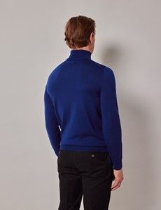 Royal Blue Roll Neck Merino Sweater - Machine Washable-preview4