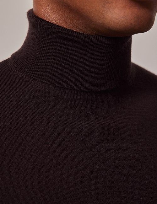 Dark Brown Roll Neck Merino Sweater - Machine Washable-preview