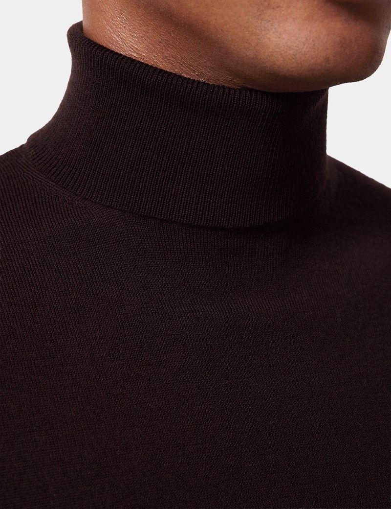 Dark Brown Roll Neck Sweater - Machine Washable-preview