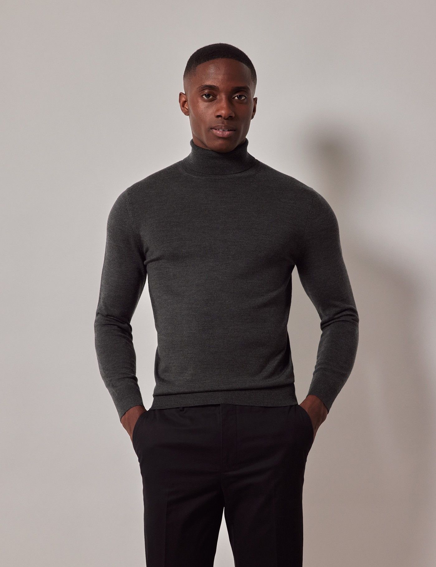 Men's Moss Green Roll Neck Merino Jumper - Machine Washable | Hawes ...