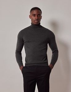 Moss Green Roll Neck Merino Sweater - Machine Washable