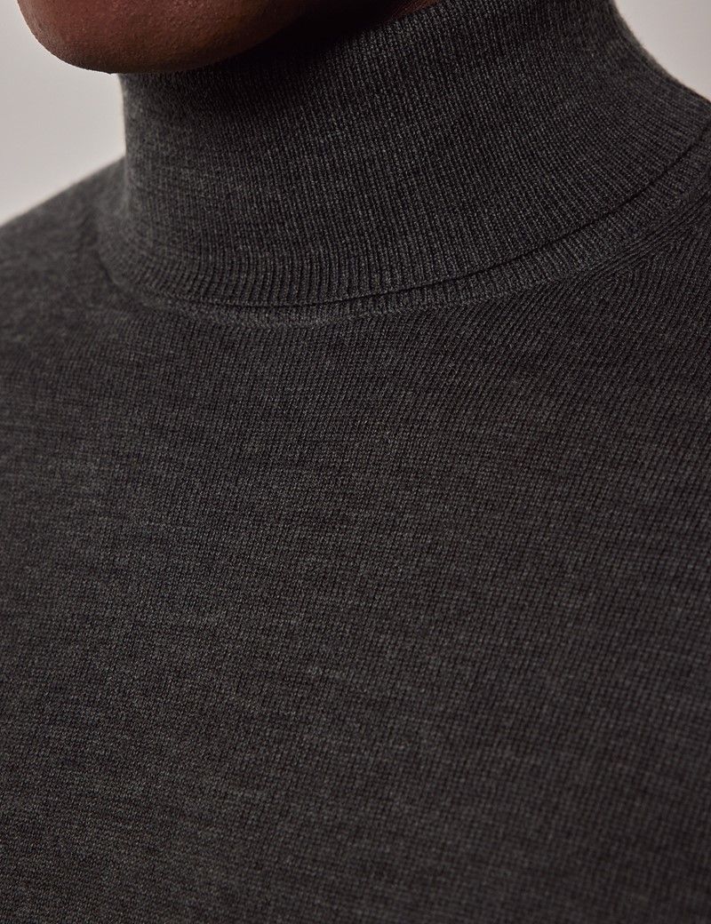 Men's Moss Green Roll Neck Merino Jumper - Machine Washable | Hawes ...