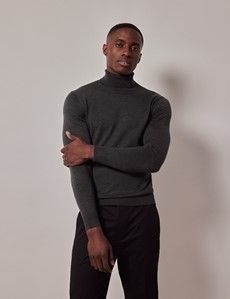 Moss Green Roll Neck Merino Sweater - Machine Washable-preview2