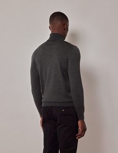 Moss Green Roll Neck Merino Sweater - Machine Washable-preview3
