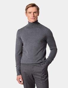 Grey Roll Neck Jumper - Machine Washable