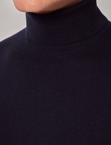 Navy Roll Neck Merino Sweater - Machine Washable-preview1