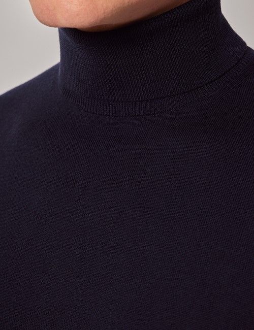 Navy Roll Neck Merino Sweater - Machine Washable-preview