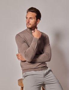 Neutral Roll Neck Merino Sweater - Machine Washable