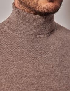 Neutral Roll Neck Merino Sweater - Machine Washable-preview1