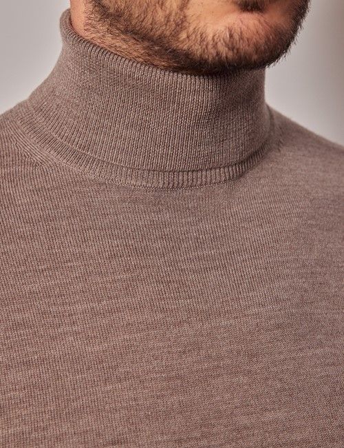 Neutral Roll Neck Merino Sweater - Machine Washable-preview