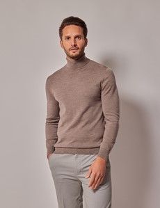 Neutral Roll Neck Merino Sweater - Machine Washable-preview2