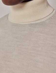 Cream Roll Neck Merino Sweater - Machine Washable-preview2