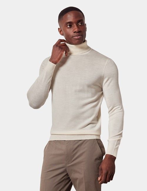 Cream Roll Neck Sweater - Machine Washable