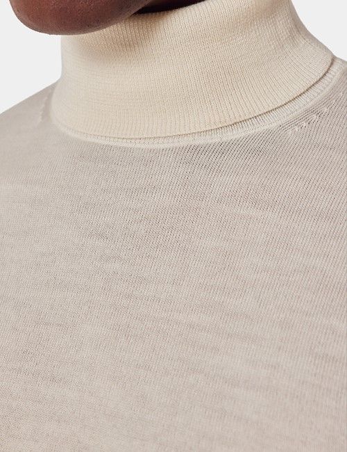 Cream Roll Neck Sweater - Machine Washable-preview