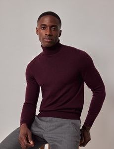 Claret Roll Neck Merino Sweater - Machine Washable