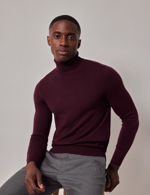 Claret Roll Neck Merino Jumper - Machine Washable